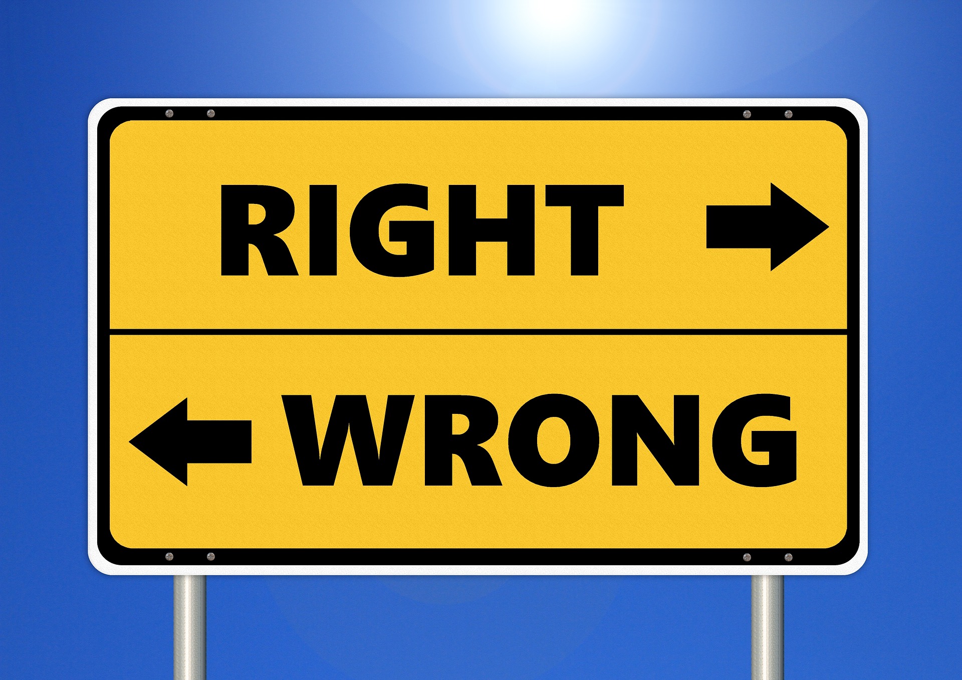 signpost showing right and wrong